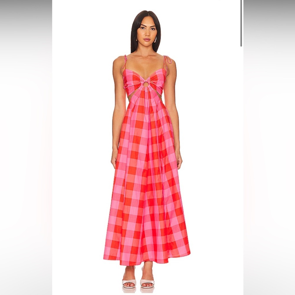 NWT! Revolve Magda Dress Big Gingham Red & Pink Maxi Sundress XS SOLD OUT